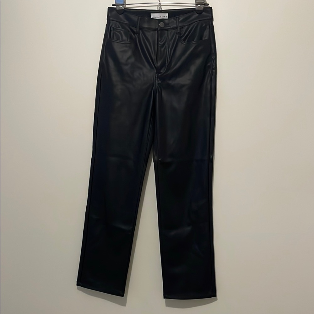 LOFT Black Faux Leather Dress Pants Straight-Leg